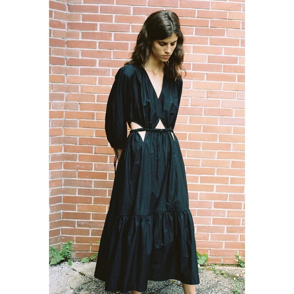 SEA NEW YORK $515 Cotton Puff Sleeve Cut Out Dress In Black Size S